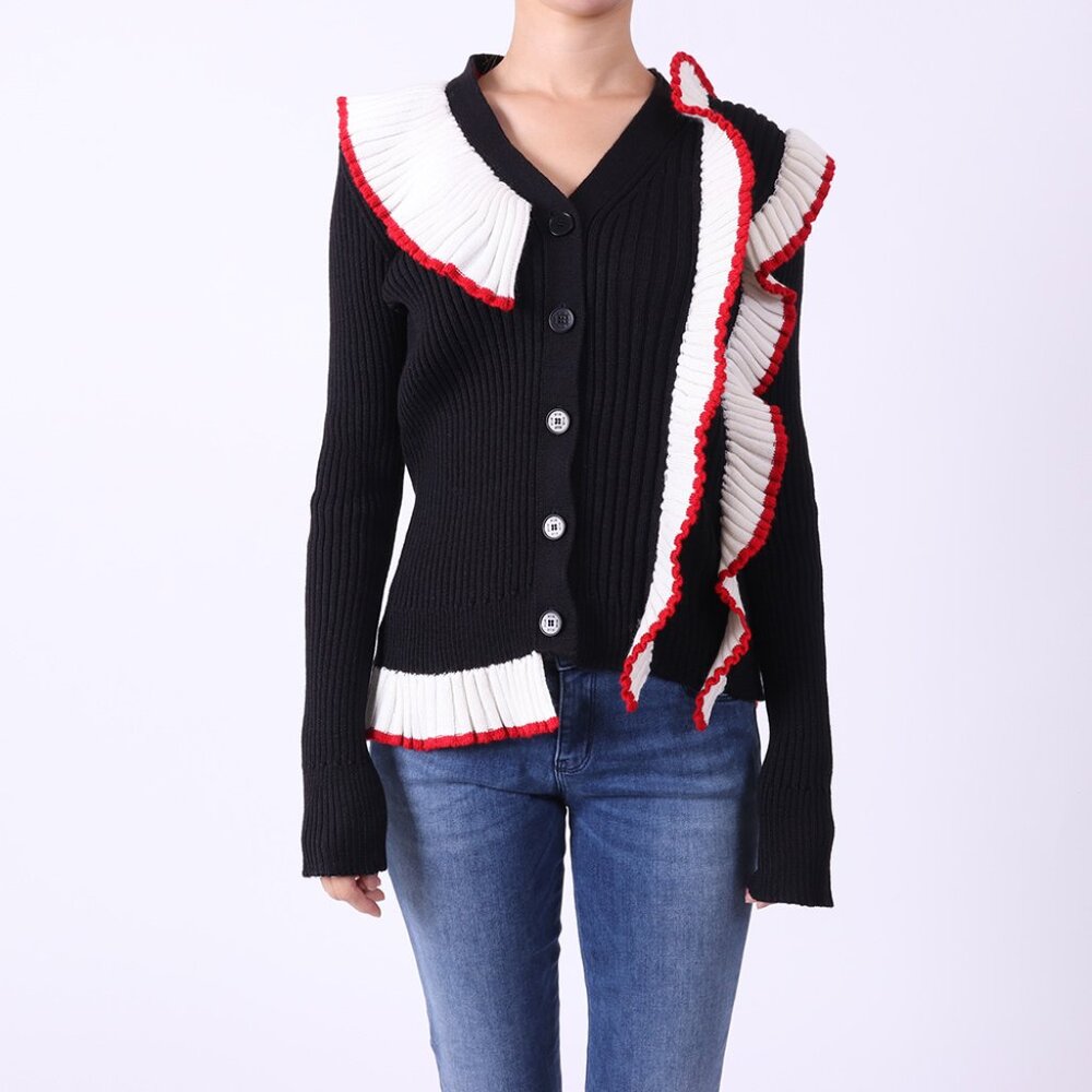 NWT - MSMG Ruffle Women's Sweater Cardigan BLACK 2541MDM149 ❤️